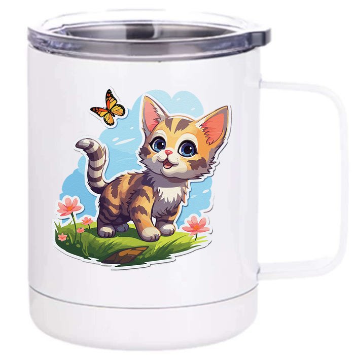 Kitten With Blue Eyes And Butterfly Perfect Summer Gift Front & Back 12oz Stainless Steel Tumbler Cup