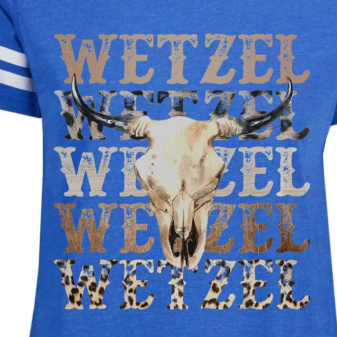 Koe Western Country Music Wetzel Bull Skull Enza Ladies Jersey Football T-Shirt