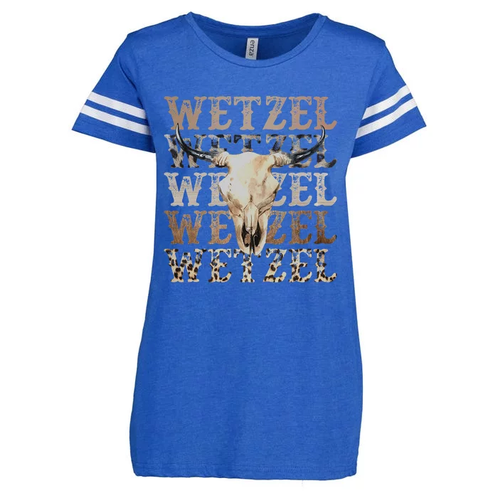 Koe Western Country Music Wetzel Bull Skull Enza Ladies Jersey Football T-Shirt