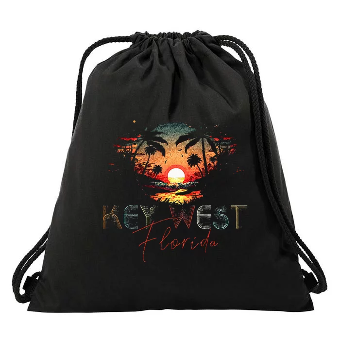 KEY WEST Florida Vintage Retro Sunset Beach Men Women Gifts Drawstring Bag