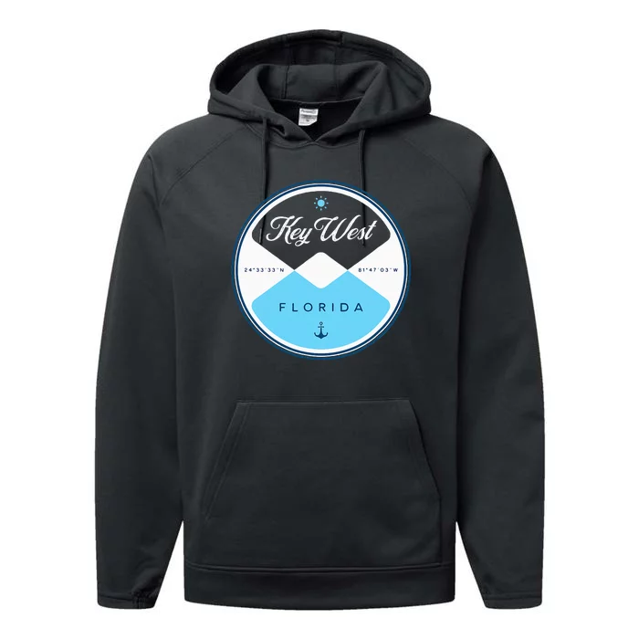 Key West Florida Circle Graphic Performance Fleece Hoodie