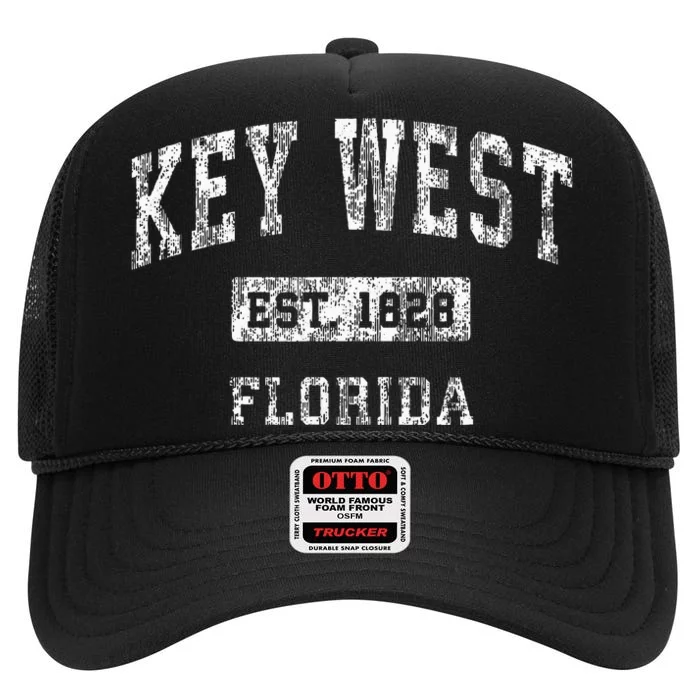 Key West Florida Fl Vintage Established Sports High Crown Mesh Trucker Hat