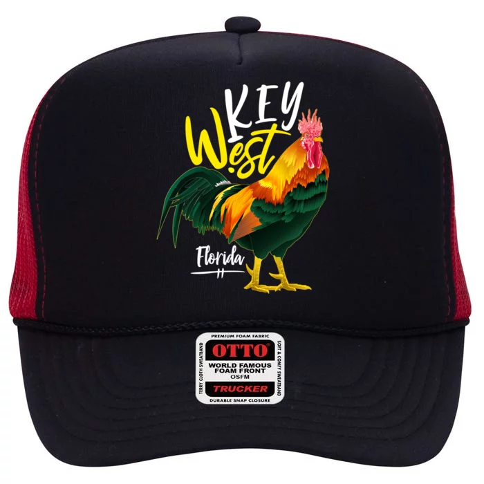 Key West Florida Keys Rooster Vacation Cruise Souvenir Gift Great Gift High Crown Mesh Trucker Hat