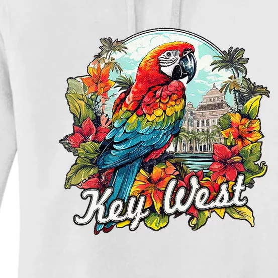 Key West Fl Parrot And Flowers Women's Pullover Hoodie