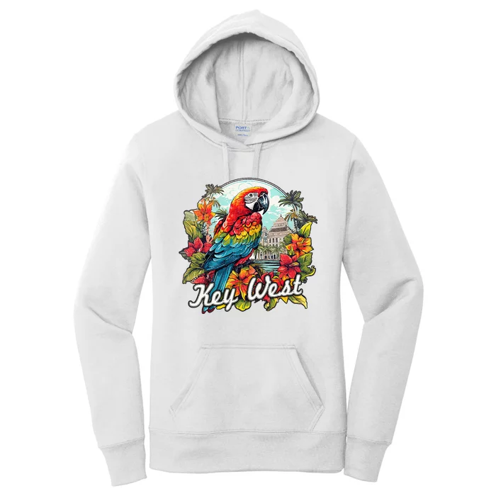 Key West Fl Parrot And Flowers Women's Pullover Hoodie