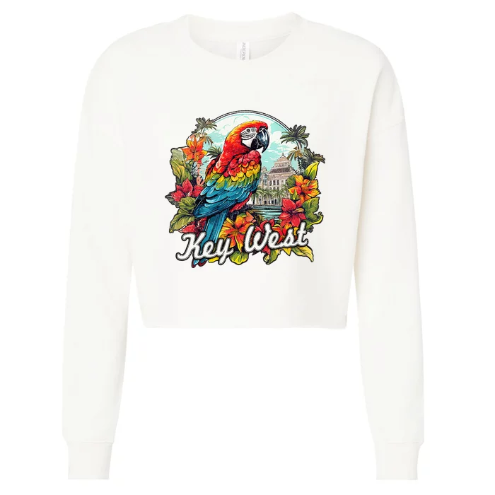 Key West Fl Parrot And Flowers Cropped Pullover Crew