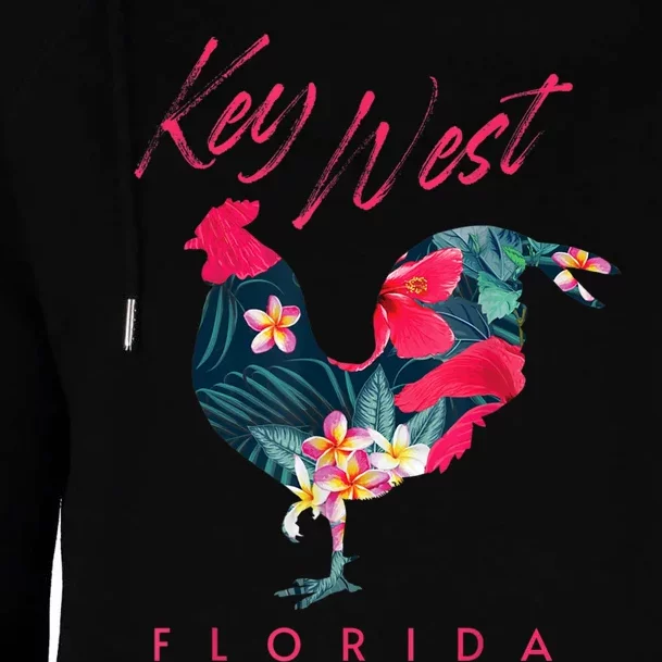 Key West Florida Chicken Lover Flower Hibiscus Souvenir Womens Funnel Neck Pullover Hood