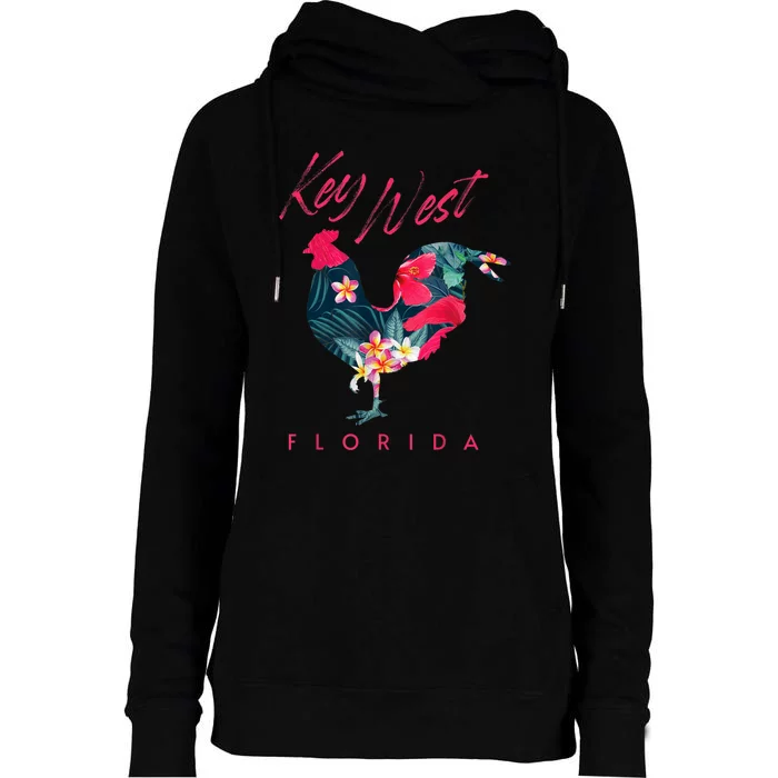 Key West Florida Chicken Lover Flower Hibiscus Souvenir Womens Funnel Neck Pullover Hood