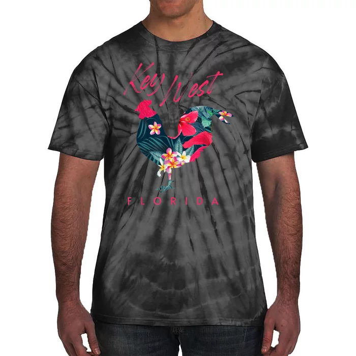 Key West Florida Chicken Lover Flower Hibiscus Souvenir Tie-Dye T-Shirt