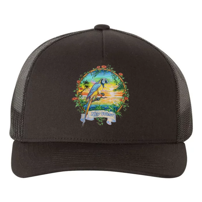 Key West, Florida Vintage Tropical Sunset Beach Parrot Yupoong Adult 5-Panel Trucker Hat