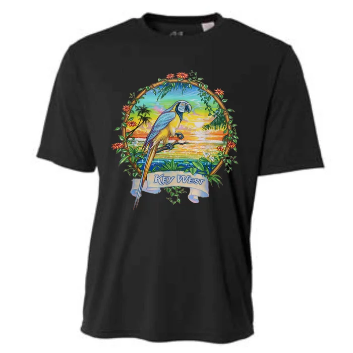 Key West, Florida Vintage Tropical Sunset Beach Parrot Cooling Performance Crew T-Shirt