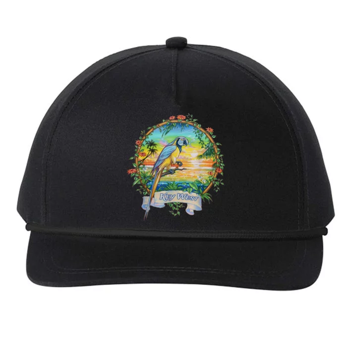 Key West, Florida Vintage Tropical Sunset Beach Parrot Snapback Five-Panel Rope Hat