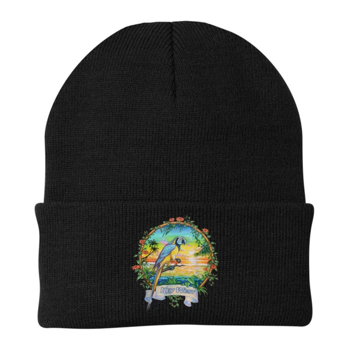 Key West, Florida Vintage Tropical Sunset Beach Parrot Knit Cap Winter Beanie