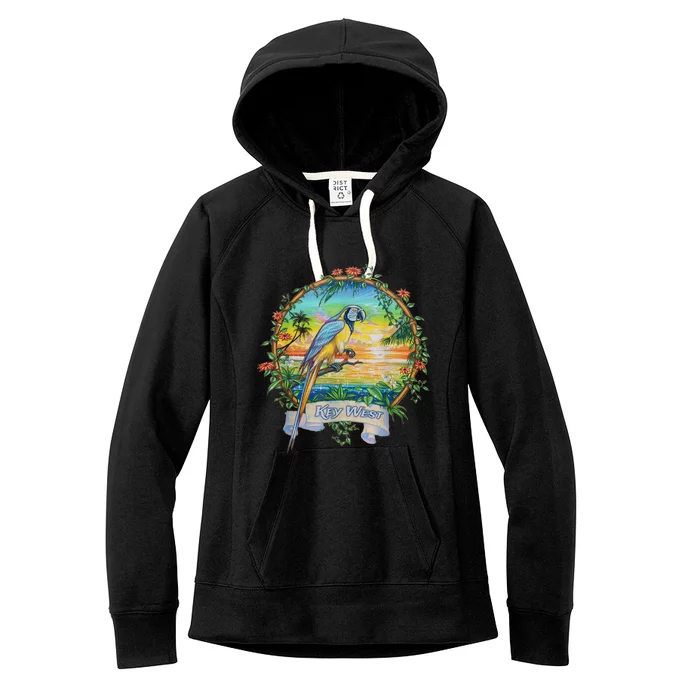 Key West, Florida Vintage Tropical Sunset Beach Parrot Women's Fleece Hoodie