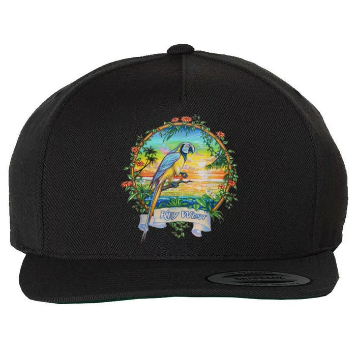 Key West, Florida Vintage Tropical Sunset Beach Parrot Wool Snapback Cap