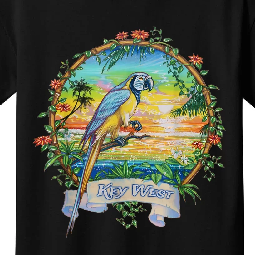 Key West, Florida Vintage Tropical Sunset Beach Parrot Kids T-Shirt