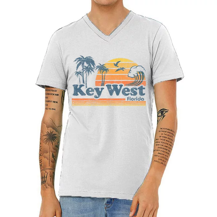 Key West Florida Beach Vintage Spring Break Vacation V-Neck T-Shirt