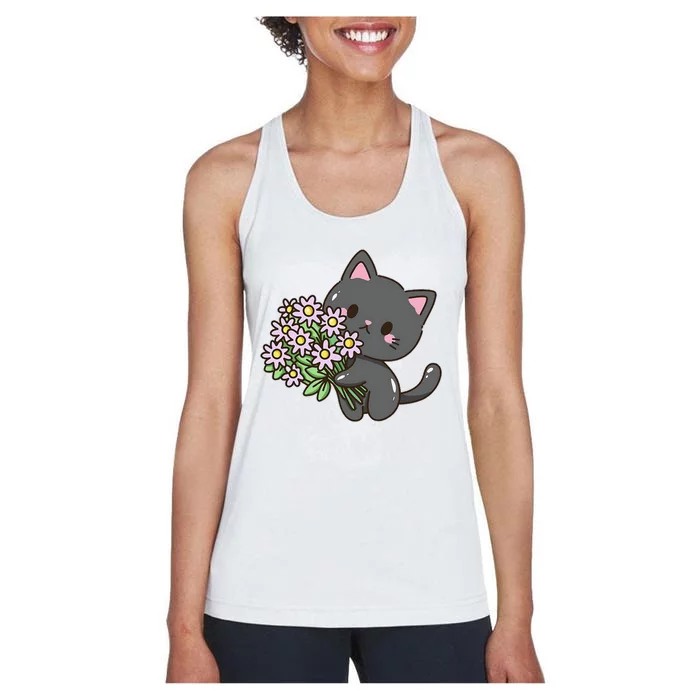 Kitty With Flowers Women's Racerback Tank