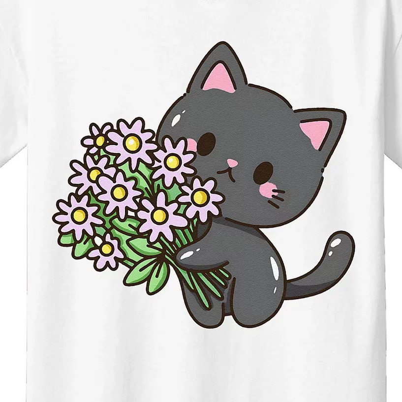 Kitty With Flowers Kids T-Shirt