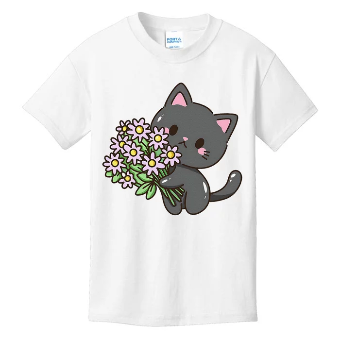 Kitty With Flowers Kids T-Shirt