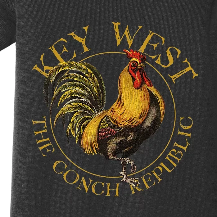 Key West Florida Vintage Rooster Design Souvenir Baby Bodysuit