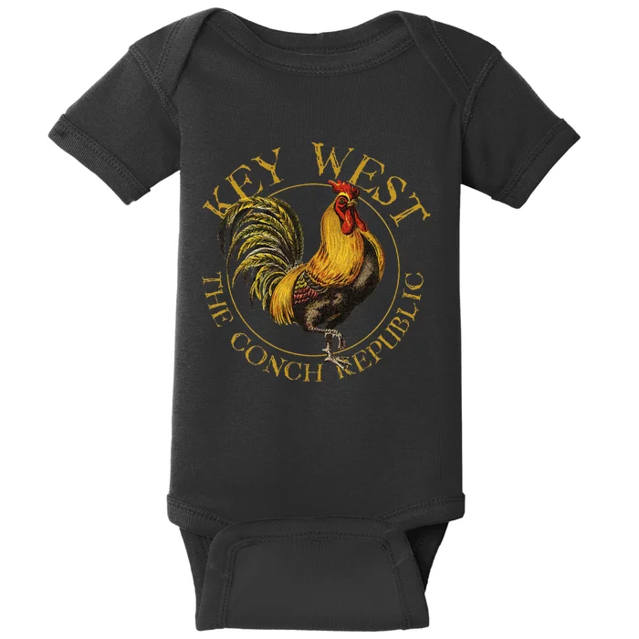 Key West Florida Vintage Rooster Design Souvenir Baby Bodysuit