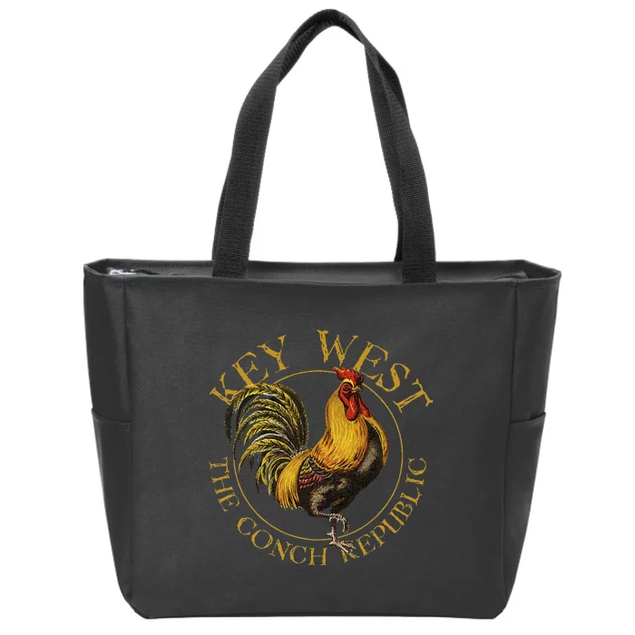 Key West Florida Vintage Rooster Design Souvenir Zip Tote Bag