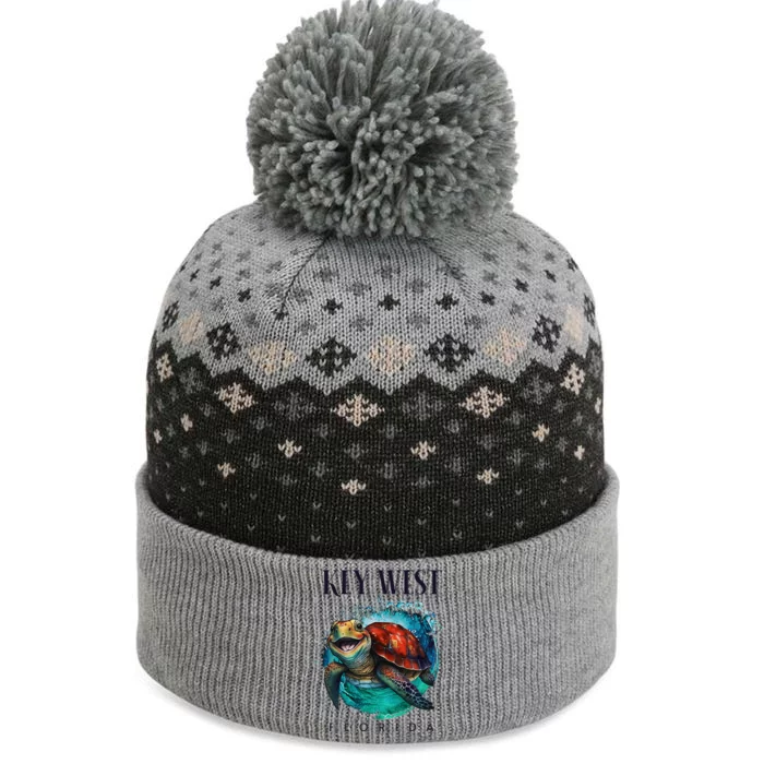 Key West Florida Watercolor Happy Sea Turtle The Baniff Cuffed Pom Beanie