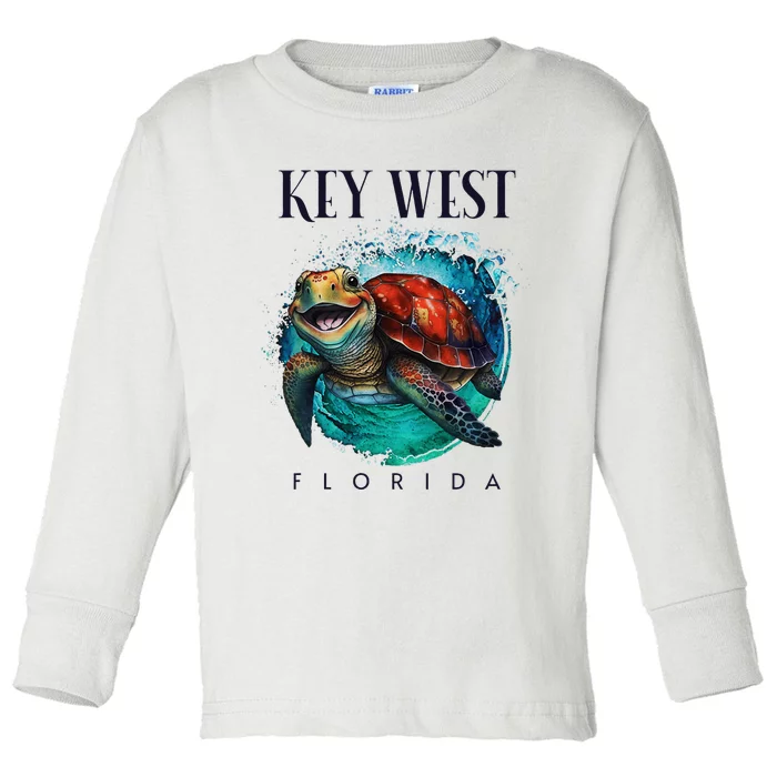 Key West Florida Watercolor Happy Sea Turtle Toddler Long Sleeve Shirt