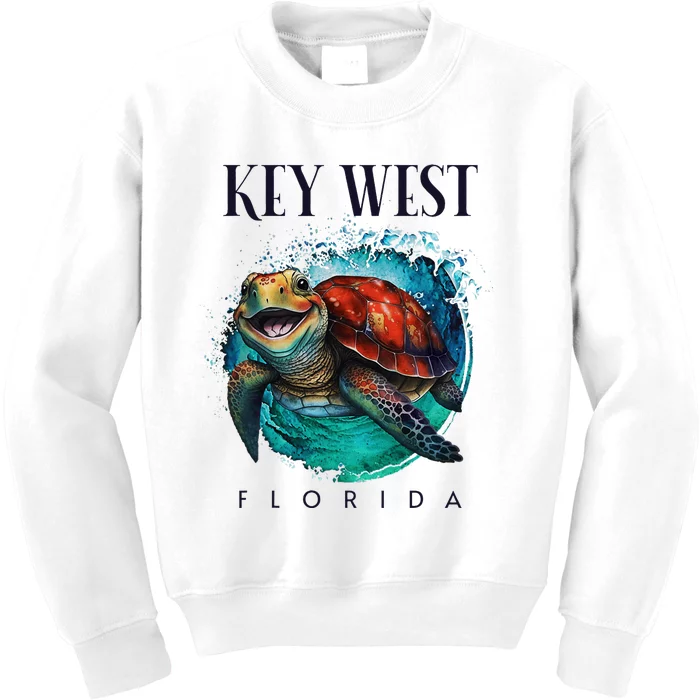 Key West Florida Watercolor Happy Sea Turtle Kids Sweatshirt