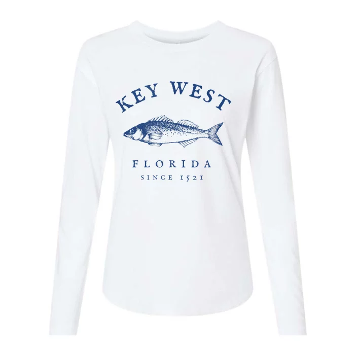 Key West Florida Vintage Fishing Womens Cotton Relaxed Long Sleeve T-Shirt