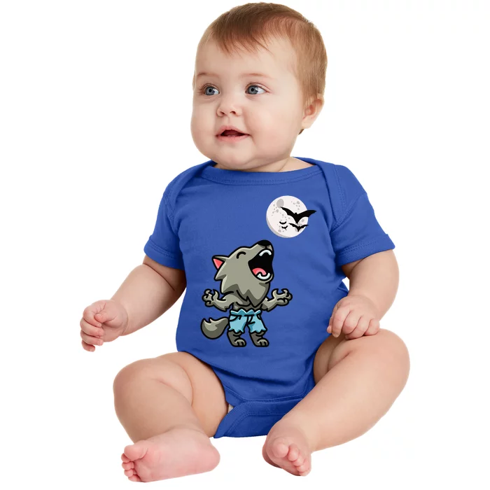 Kawaii Werewolf Howling At The Night Sky Full Moon Monster Baby Bodysuit