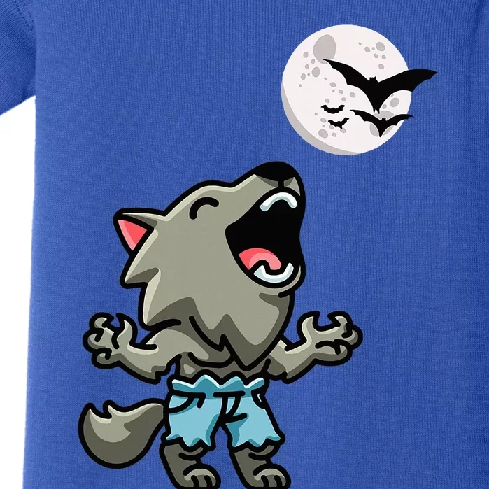 Kawaii Werewolf Howling At The Night Sky Full Moon Monster Baby Bodysuit