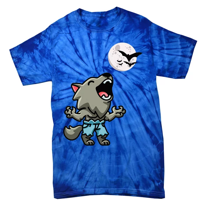 Kawaii Werewolf Howling At The Night Sky Full Moon Monster Tie-Dye T-Shirt