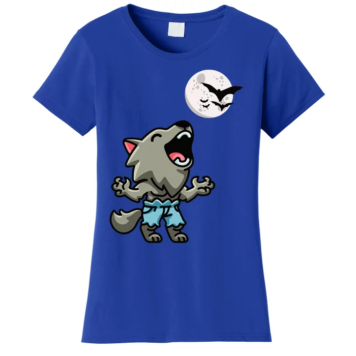 Kawaii Werewolf Howling At The Night Sky Full Moon Monster Women's T-Shirt