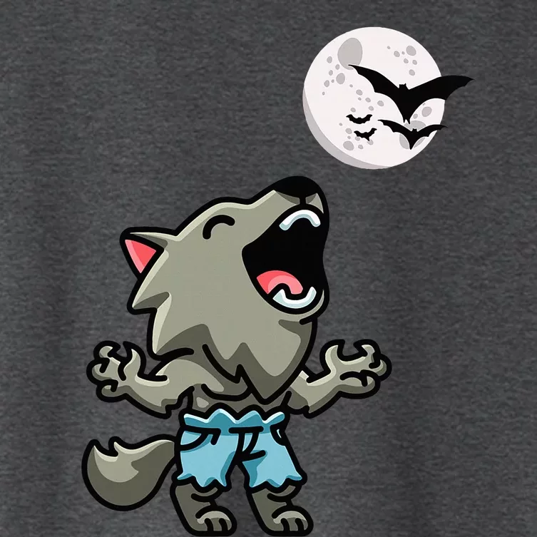 Kawaii Werewolf Howling At The Night Sky Full Moon Monster Women's Crop Top Tee