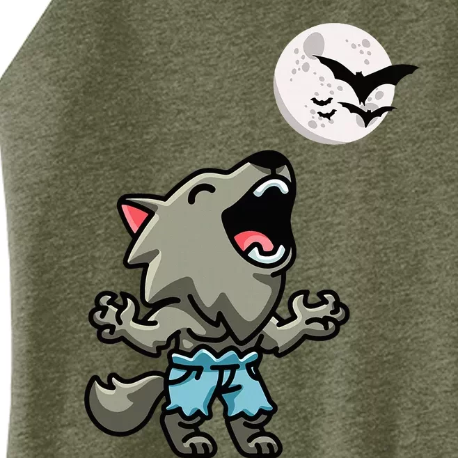 Kawaii Werewolf Howling At The Night Sky Full Moon Monster Women’s Perfect Tri Rocker Tank