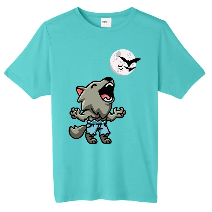 Kawaii Werewolf Howling At The Night Sky Full Moon Monster ChromaSoft Performance T-Shirt