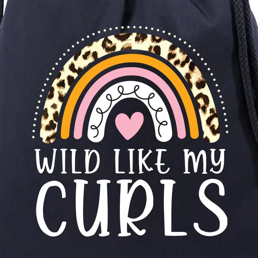 Kids Wild Like My Curls Girl Leopard Boho Rainbow Drawstring Bag