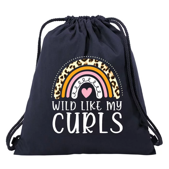 Kids Wild Like My Curls Girl Leopard Boho Rainbow Drawstring Bag