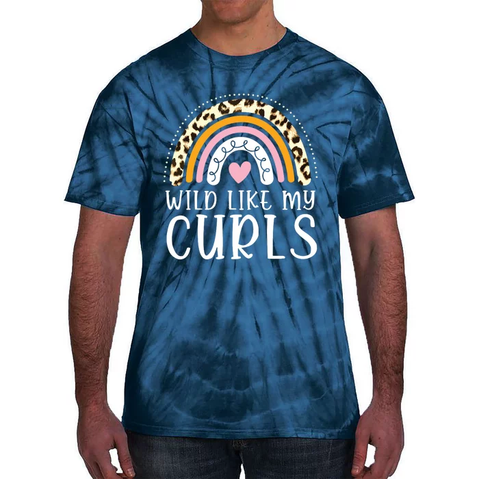 Kids Wild Like My Curls Girl Leopard Boho Rainbow Tie-Dye T-Shirt