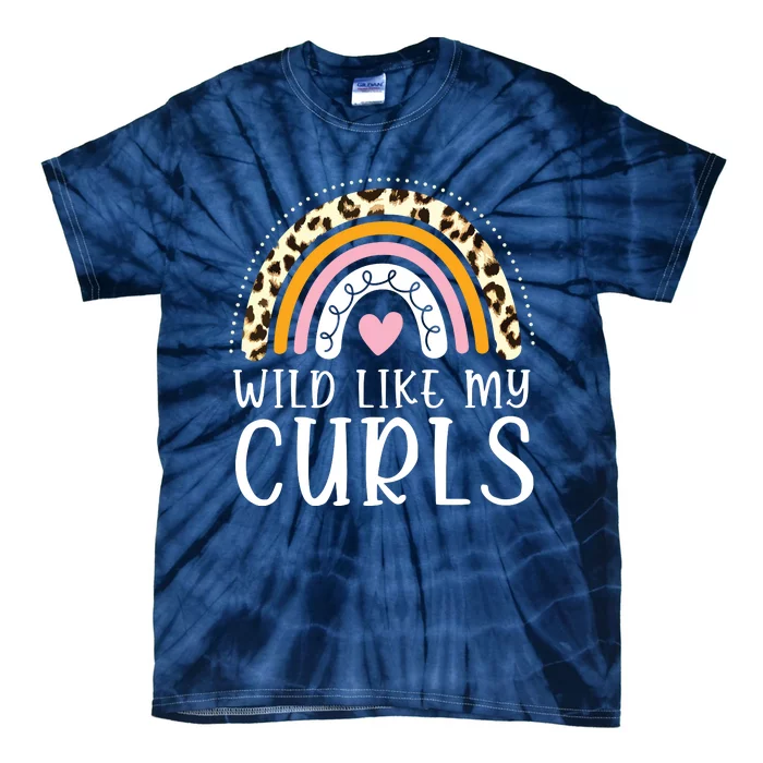 Kids Wild Like My Curls Girl Leopard Boho Rainbow Tie-Dye T-Shirt