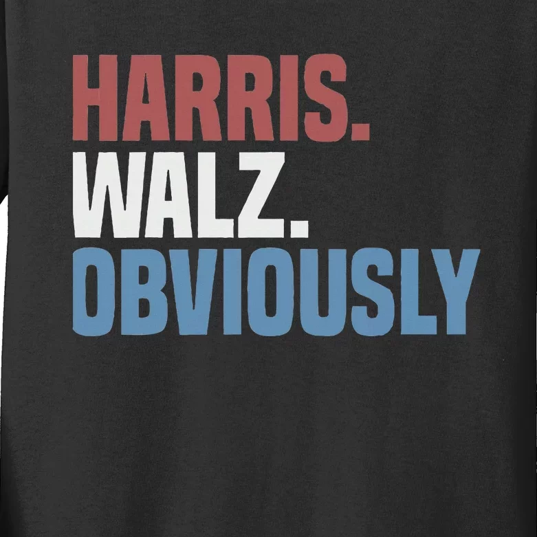 Kamala Walz Obviously 2024 Harris Waltz 2024 Election Kids Long Sleeve Shirt