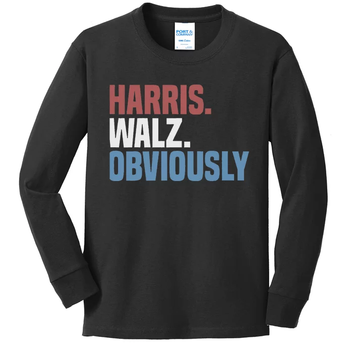 Kamala Walz Obviously 2024 Harris Waltz 2024 Election Kids Long Sleeve Shirt