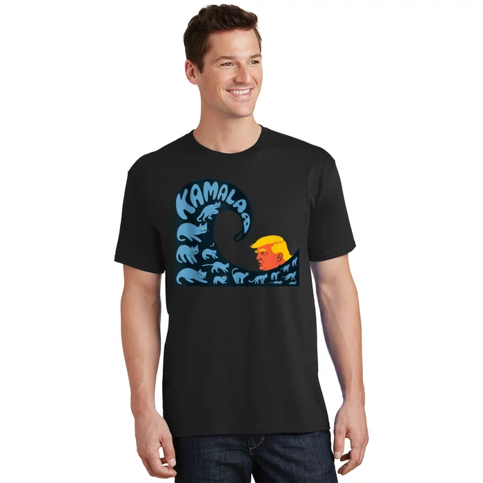 Gary Taxali Kamala Wave Blue Cats T-Shirt