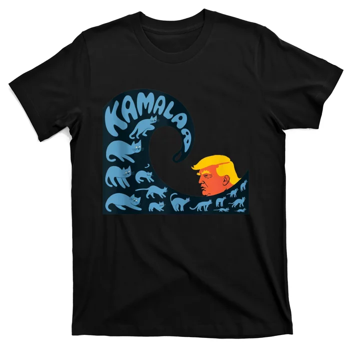 Gary Taxali Kamala Wave Blue Cats T-Shirt