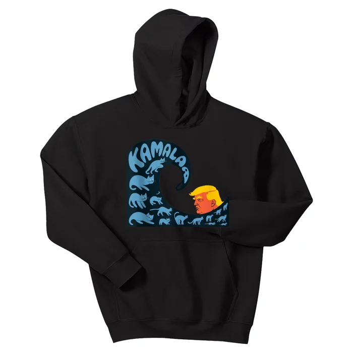 Gary Taxali Kamala Wave Blue Cats Kids Hoodie