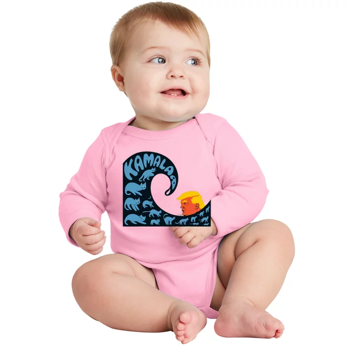 KamalaS Wave Of Blue Cats Overthrows Trump Baby Long Sleeve Bodysuit