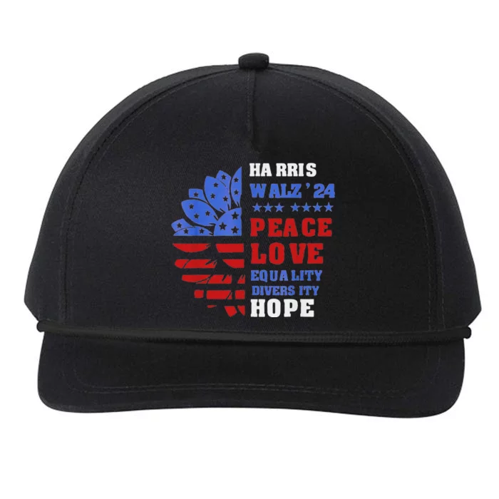 Kamala Walz Peace Love Equality Hope Diversity Snapback Five-Panel Rope Hat