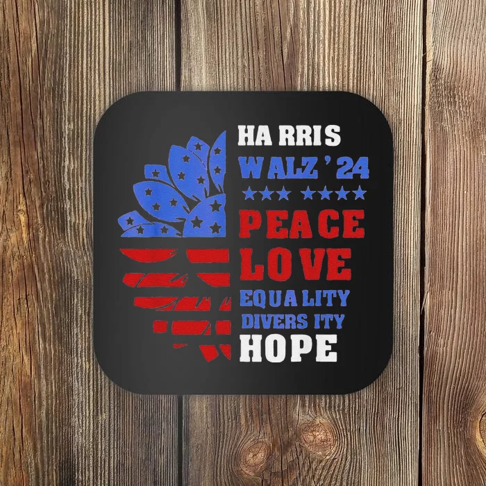 Kamala Walz Peace Love Equality Hope Diversity Coaster